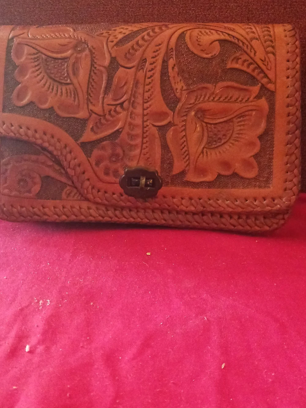 Hand-Tooled Brown Leather Clutch Purse